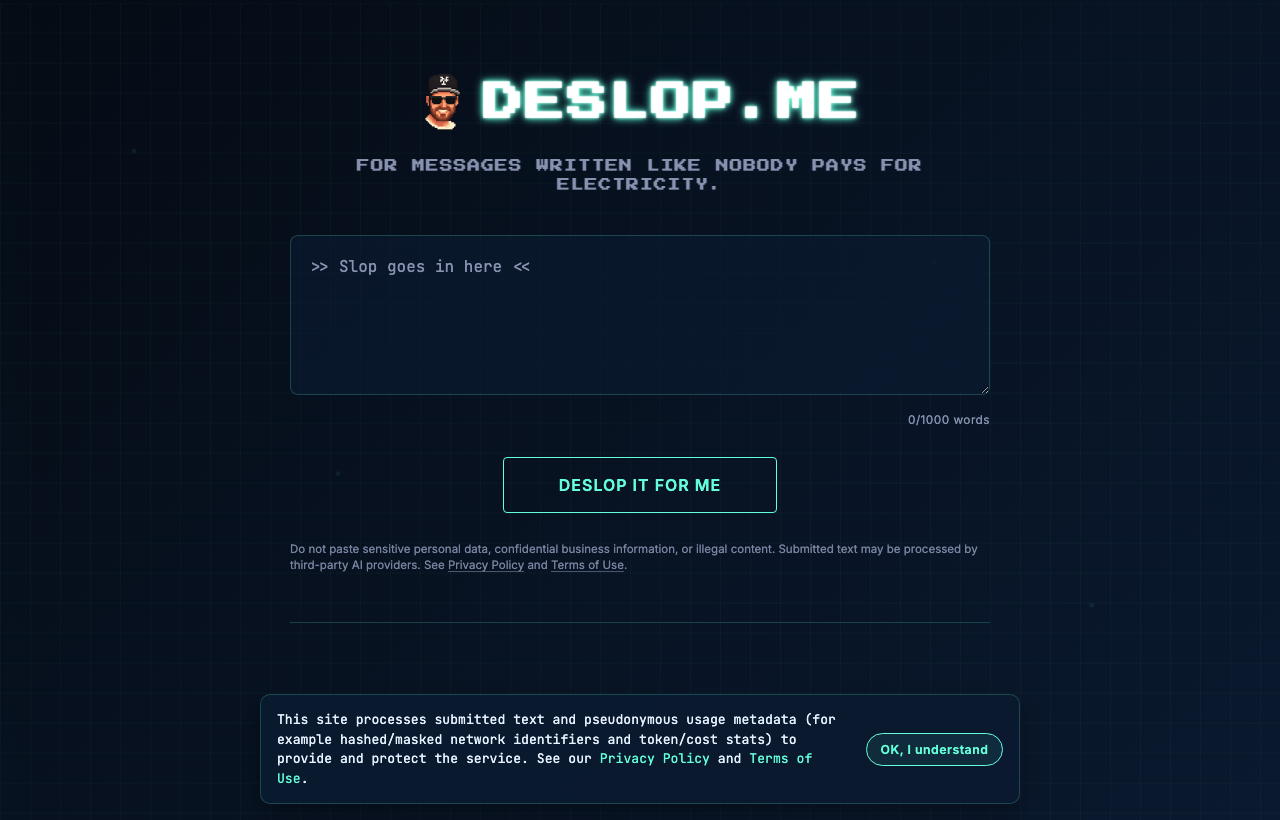 deslop.me website preview